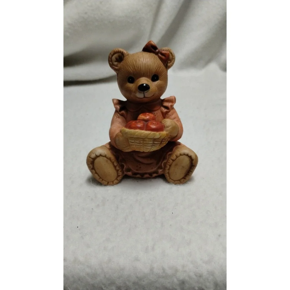 VTG Teddy Bear HOMCO Porcelain Figurine Basket‎ Apples #1405 Country Farm Fall